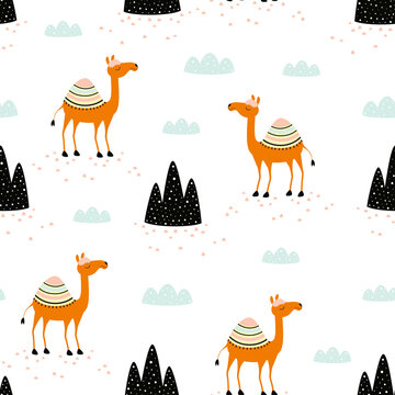 seamless pattern with cute camel and elements