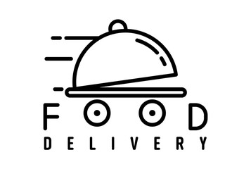 food delivery vector logo icon with lettering isolated on white background. Food delivery illustration for brand business logotype