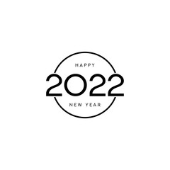 2022 happy new year symbol design. Vector illustration with black holiday label isolated on white background.