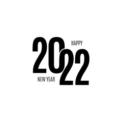 2022 happy new year sign design. Vector illustration with black holiday label isolated on white background.