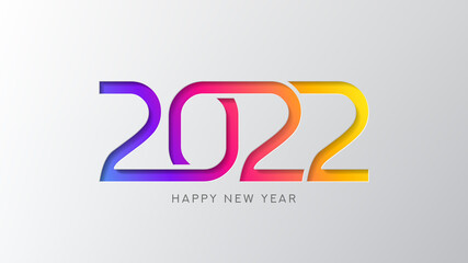 2022 Happy New Year banner. Vector illustration with colorful numbers with trendy gradient. Merry Christmas and Happy New Year holiday symbol template on gray background.