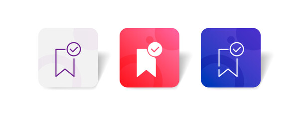 Bookmark with check mark icon button set in line, glyph and unconnected style in gradient 3D color