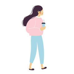 Girl holding a cup of coffee, flat illustration