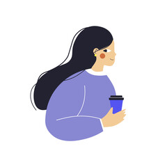 Girl holding a cup of coffee, flat illustration