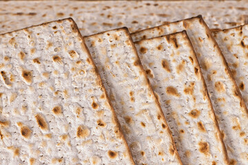 Matzot sheets close-up. Symbol of Jewish Passover.