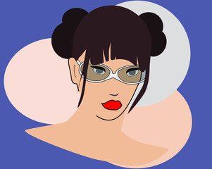 Portrait of a girl with glasses on a blue background