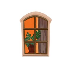 illustration with window and shutters in flat style.