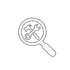 Search repair and maintenance car service station, line icon vector. Crossed tools symbol with magnifying glass. Vector isolated illustration