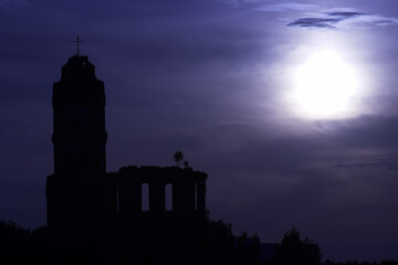 Haunted old church ruins in the night