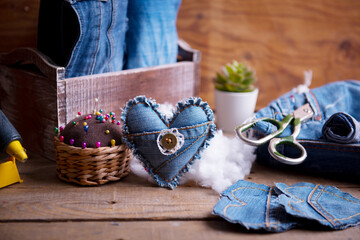  HEART JEANS, handmade gift, Valentines fom old jeans,