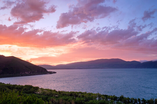 Lake Sevan at sunset, Sevan, Gegharkunik Province, Armenia