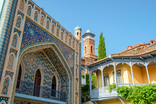 Facade of Orbeliani Baths (Chreli Abano) and buildings in Abanotubani bath district, Tbilisi, Georgia