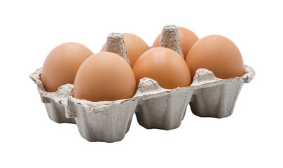 6 Eggs in egg carton top view isolated on white background with clipping path,high resolution files