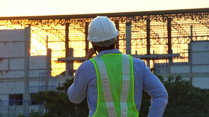 Civil engineer check and inspection building work with tablet