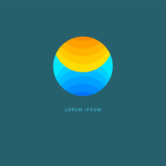 Summer travel round symbol with sun and sea