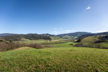 the view over oberried and kirchzarten towards the mountains hinterwaldkopf and stollenbach