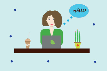 business woman work computer  illustration