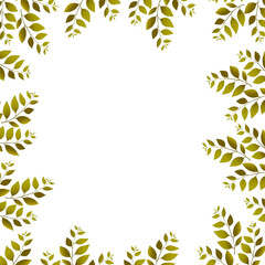 Floral frame with colorful exotic branches on white background. Ornate border with tropic leaves. Vector stock illustration for wallpaper, posters, card. Doodle style. Copy space.