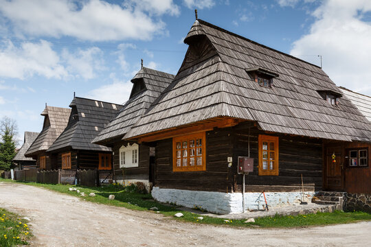 Traditional log cabins in folk architecture preservation area, Orava.