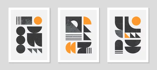Set von abstrakten geometrischen Musterhintergründen des Bauhauses.Trendiges minimalistisches geometrisches Design mit einfachen Formen und Elementen.Moderne künstlerische Vektorillustration der Mitte des Jahrhunderts.Futuristisches Wandkunstdekor. © Xenia Artwork 