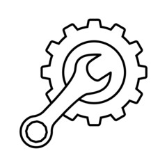 Cogwheel and wrench line icon. Symbol of adjustment, repairs, technical service or support. Vector IllustrationVector Illustration