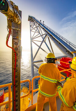 Offshore platform fire drill in the Gulf of Mexico