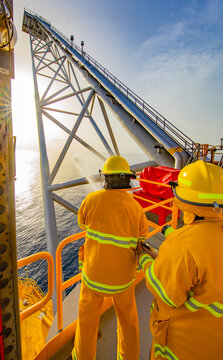 Offshore platform fire drill in the Gulf of Mexico