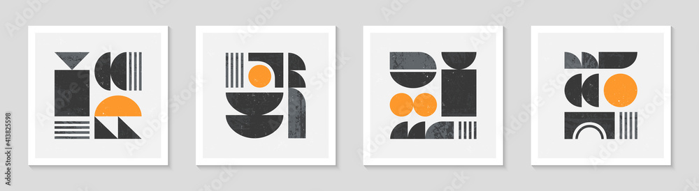 Poster bundle of abstract bauhaus geometric pattern backgrounds.trendy minimalist geometric design with sim