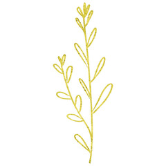 Forked small branch with leaves golden line art
