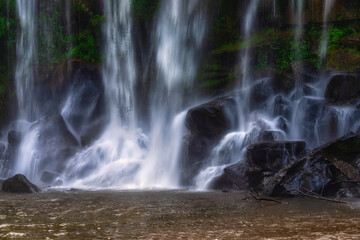 The second waterfall in Phnom Kulen National Park, Cambodia. This park is located in the Phnom Kulen mountain massif in Siem Reap Province. It was established in 1993 and covers 373.76 km2