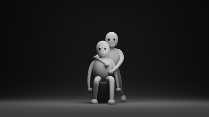 3D stylish of people supporting a friend in sadness. 3D Illustration with spotlight and copy space