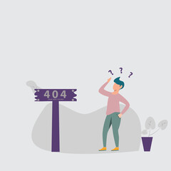 vector illustration. modern flat people character. Modern 404 page not found concept. The page you requested could not be found. people are confused by error pages. for landing page, UI, onboarding.