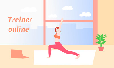 Girl does warm-up at home, vector chart