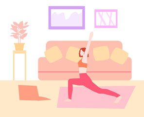 Girl does warm-up at home, vector chart