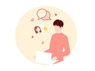 The guy writes a message to his girlfriend, vector chart