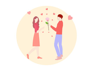 Guy gives a girl a rose, vector graphics