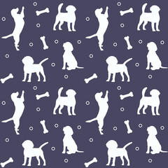 Seamless colorful pattern with dogs and bones. Background for pet shop, veterinary clinic, pet store, zoo, shelter. Flat style design, vector illustration.
