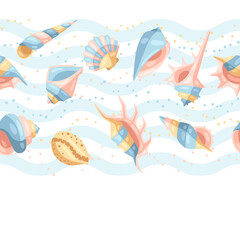 Seamless pattern with seashells.