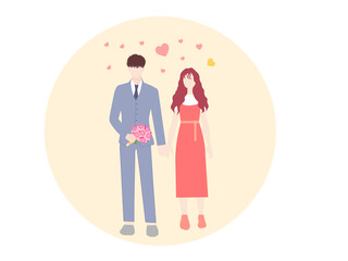 Loving guy and girl stand next to each other, vector chart