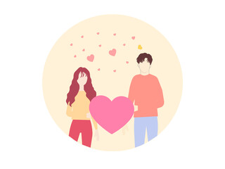 Guy and girl hold heart, vector chart