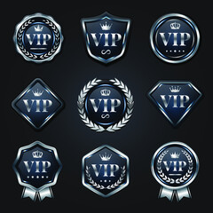 Set of platinum silver VIP badges