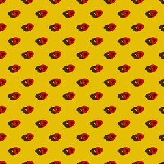 Template. Red heart in a row diagonally on a yellow background