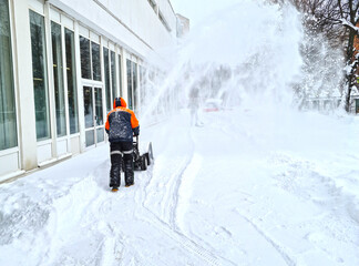  Snow cleaning with wipers. Snow removal machine.