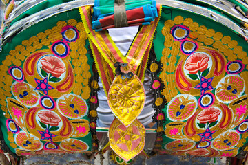 Colorful rickshaws in old Dhaka streets
