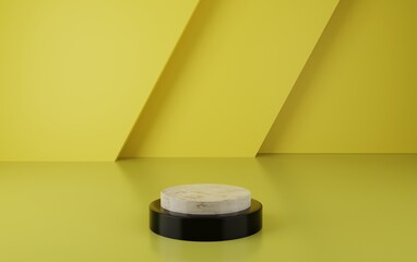 3d geometric yellow podium for product placement