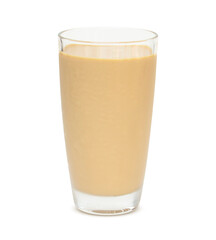Coffee flavored milk collection in a glass isolated on a white background