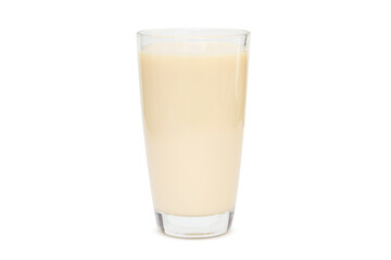 Sour milk, sour cream or yogurt in a glass isolated on a white background