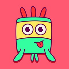 cute monster cartoon doodle design for coloring, backgrounds, stickers, logos, symbol, icons and more
