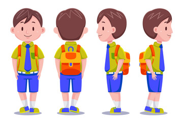 Cute kids boy student wearing uniform in different poses.