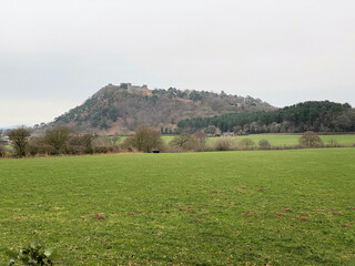 A view of Beeston Castle in Cheshire from across a field